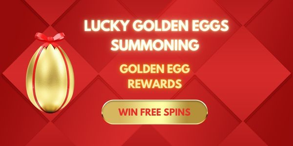 Golden egg reward and free spins promotion on a red banner